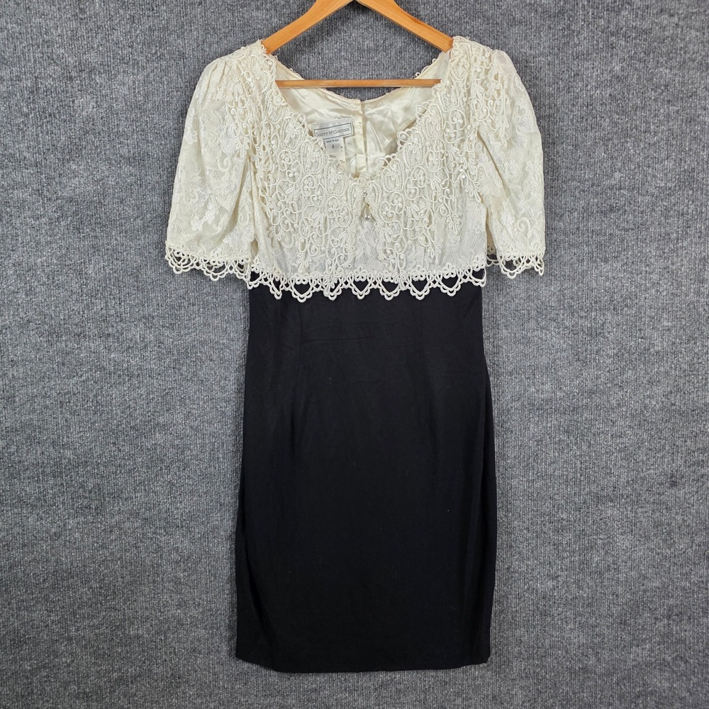 Scott McClintock Vintage Lace Dress Black Cream 8 Formal Cocktail Even 
80s 90s